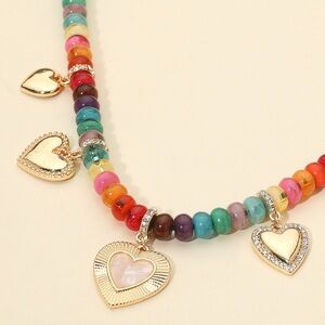 Heart Charm Station Resin Colorful Beaded Statement Necklace